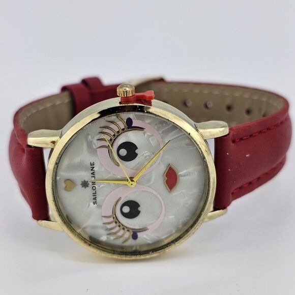 Sailor Jane Women's Watch 34MM Women Face Dial Gold Case Red Leather Bands - Picture 7 of 14